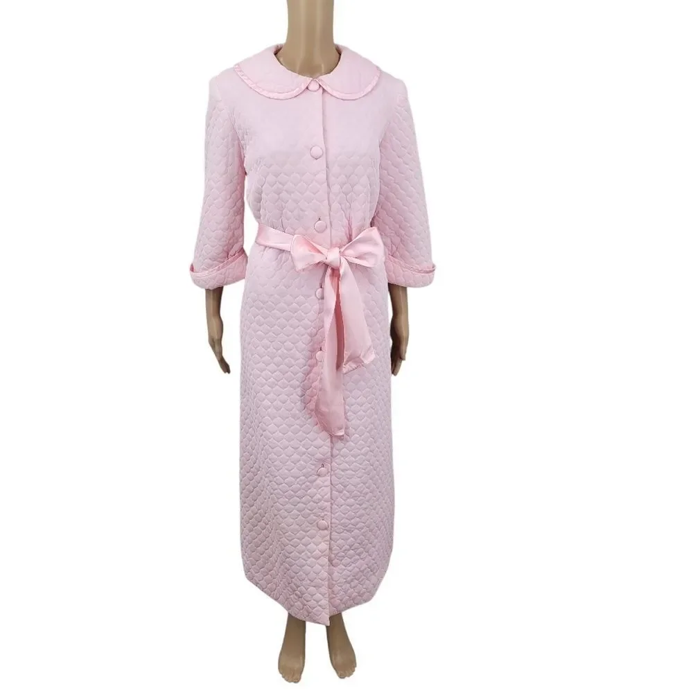 Gossard Artemis Vintage Pink Quilted Robe with Peter Pan Collar Belted